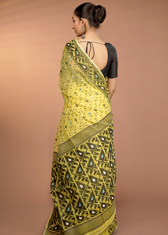 Yellow Tant Jamdani Saree Without Blouse Piece