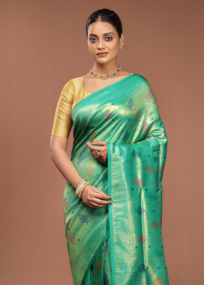 Green Dupion Silk Saree With Blouse Piece