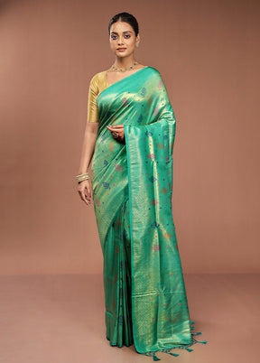 Green Dupion Silk Saree With Blouse Piece