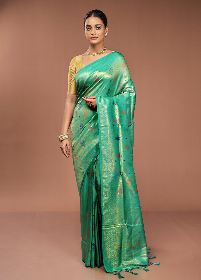 Green Dupion Silk Saree With Blouse Piece