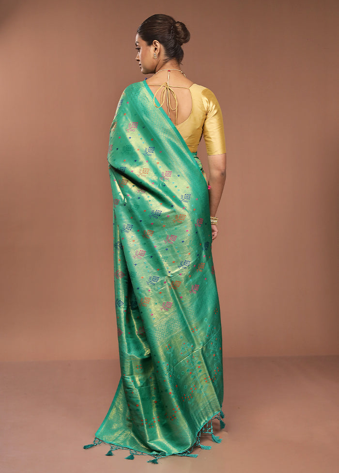 Green Dupion Silk Saree With Blouse Piece