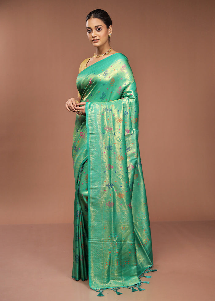 Green Dupion Silk Saree With Blouse Piece