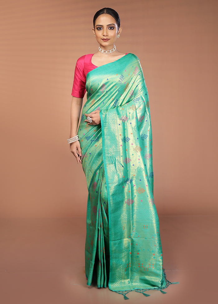 Green Dupion Silk Saree With Blouse Piece