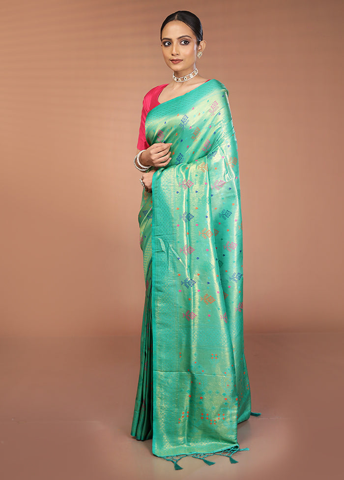 Green Dupion Silk Saree With Blouse Piece