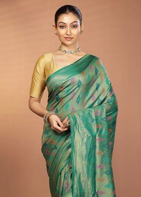 Green Dupion Silk Saree With Blouse Piece
