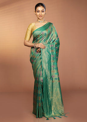 Green Dupion Silk Saree With Blouse Piece