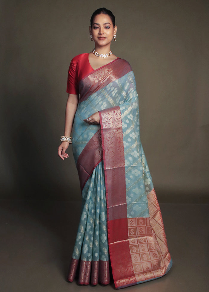 Green Kora Silk Saree With Blouse Piece