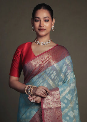 Green Kora Silk Saree With Blouse Piece