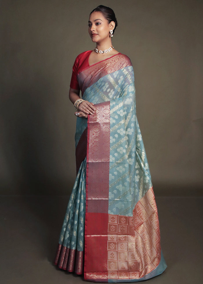 Green Kora Silk Saree With Blouse Piece