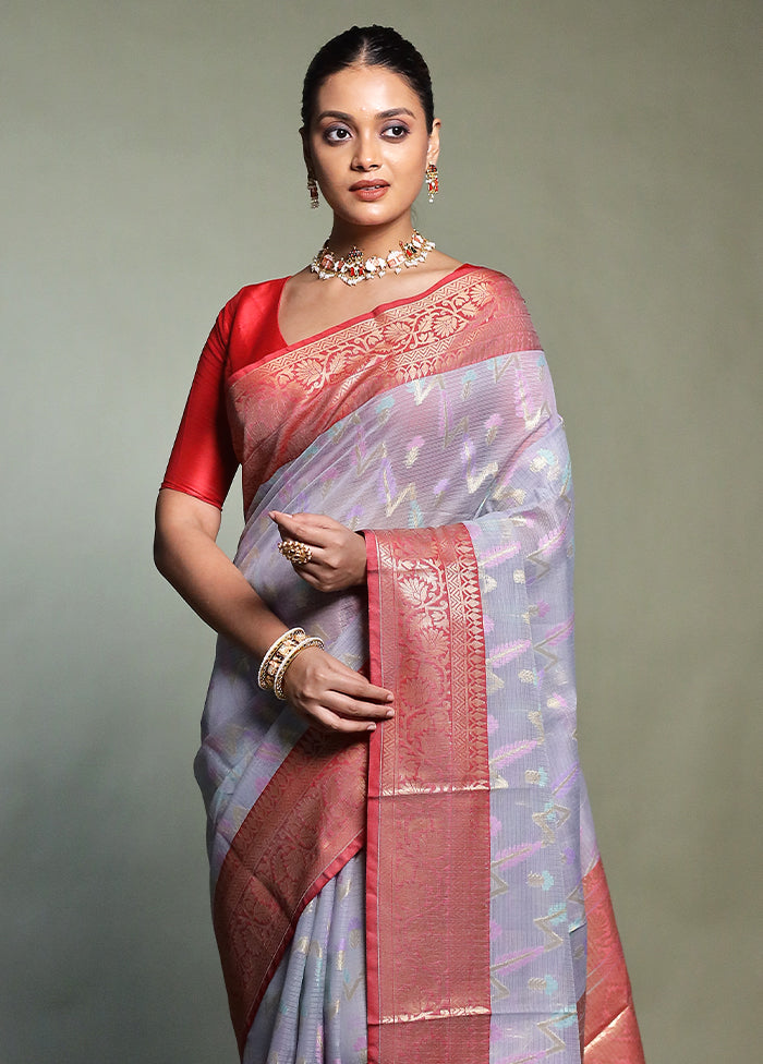 Grey Kora Silk Saree With Blouse Piece