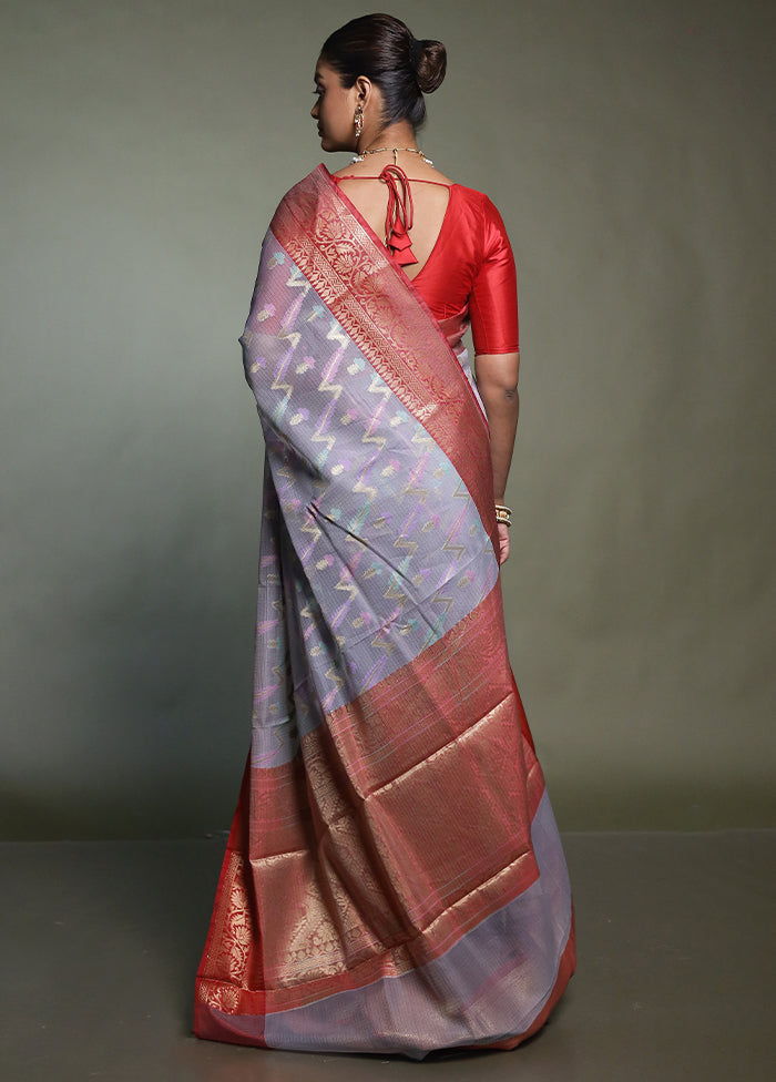 Grey Kora Silk Saree With Blouse Piece
