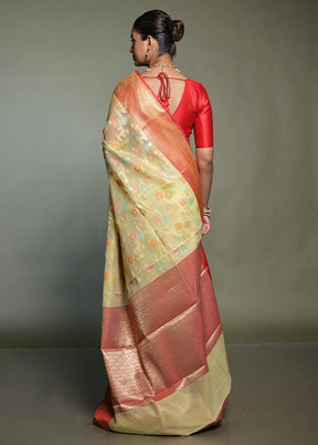 Yellow Kora Silk Saree With Blouse Piece
