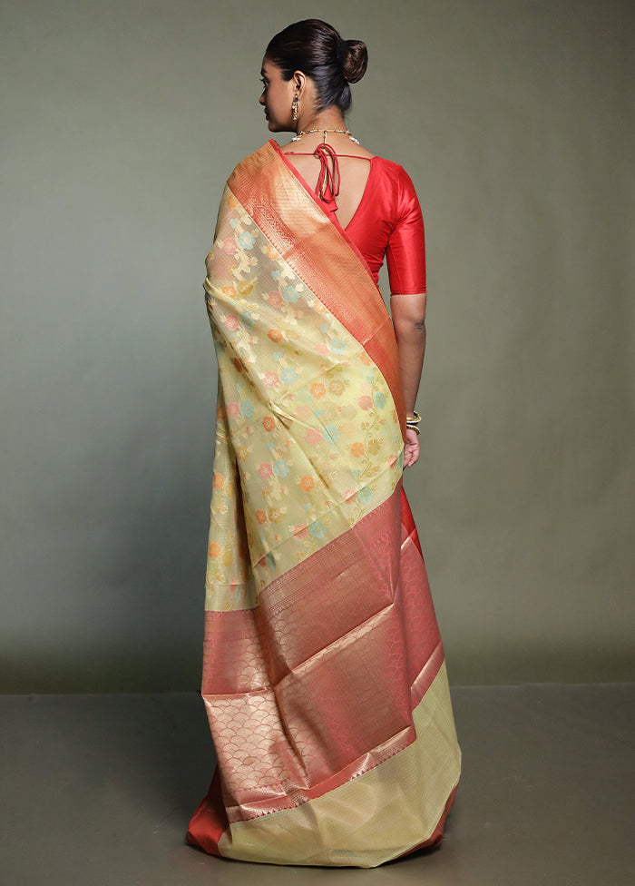 Yellow Kora Silk Saree With Blouse Piece
