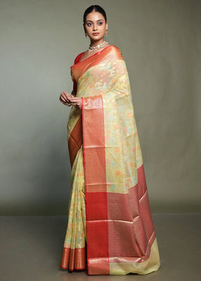 Yellow Kora Silk Saree With Blouse Piece