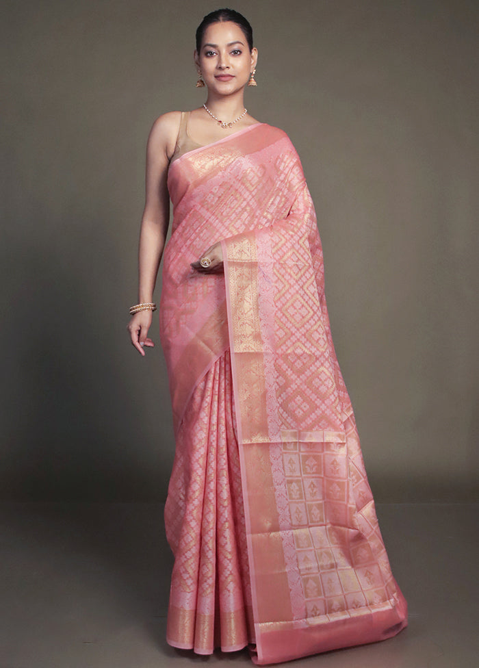 Pink Kora Silk Saree With Blouse Piece