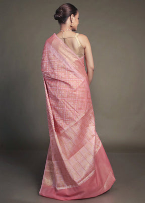 Pink Kora Silk Saree With Blouse Piece