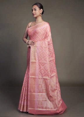 Pink Kora Silk Saree With Blouse Piece