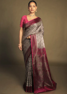 Cream Handloom Jamewar Pure Silk Saree With Blouse Piece