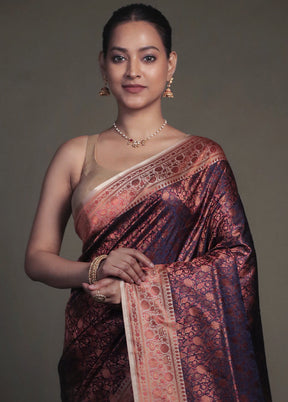Purple Handloom Jamewar Pure Silk Saree With Blouse Piece