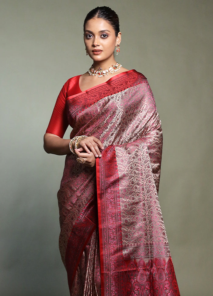 Cream Handloom Jamewar Pure Silk Saree With Blouse Piece