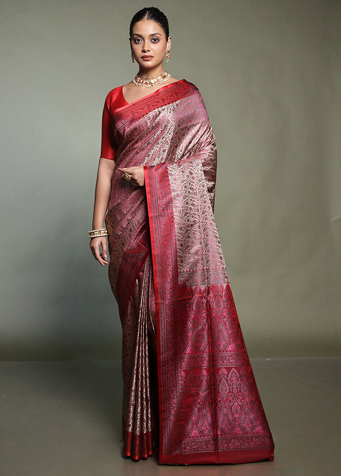 Cream Handloom Jamewar Pure Silk Saree With Blouse Piece
