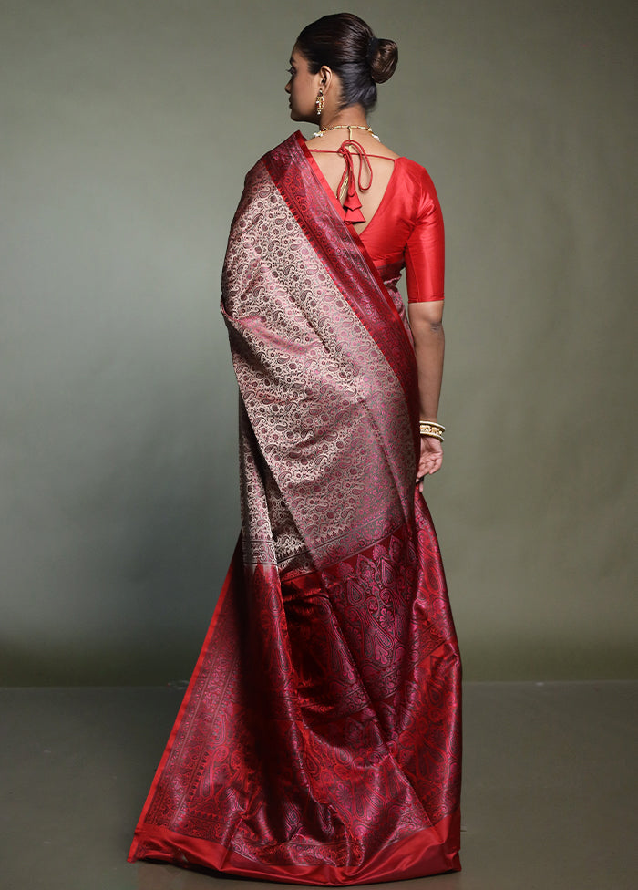 Cream Handloom Jamewar Pure Silk Saree With Blouse Piece