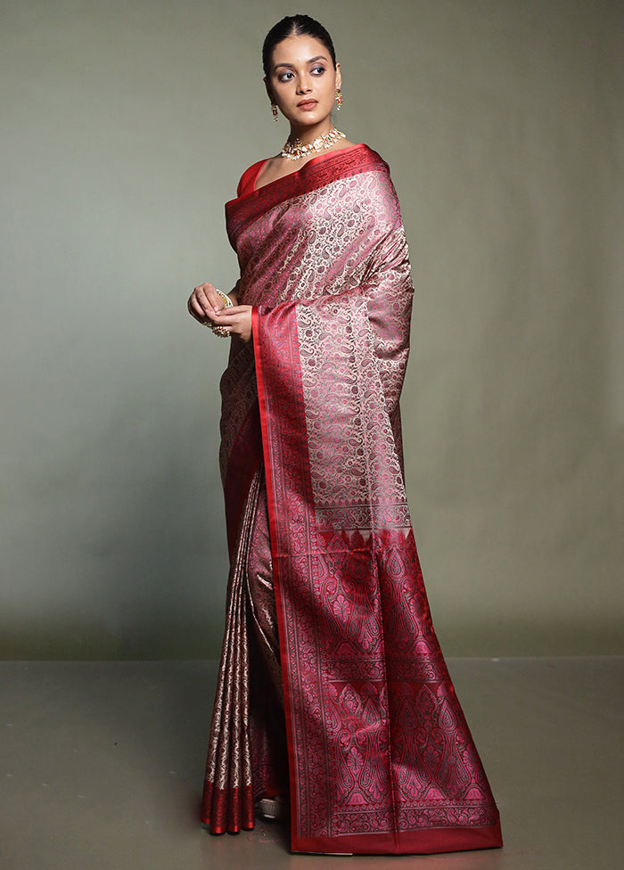 Cream Handloom Jamewar Pure Silk Saree With Blouse Piece