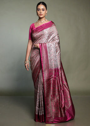 Pink Handloom Jamewar Pure Silk Saree With Blouse Piece