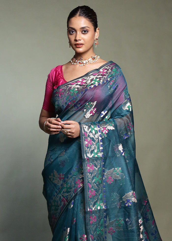 Green Kota Cotton Saree With Blouse Piece