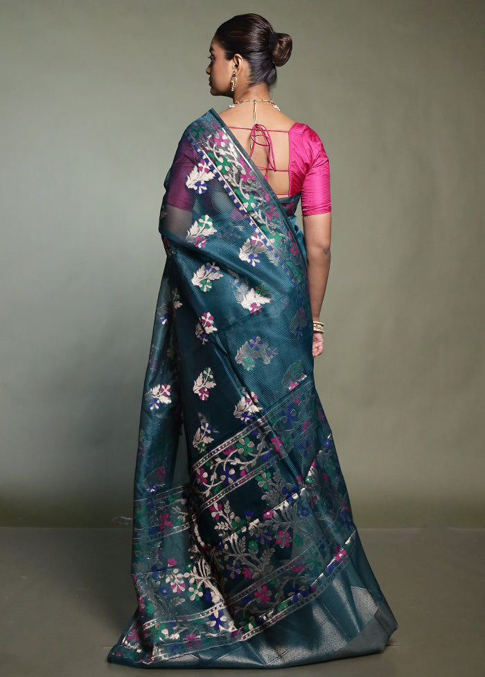 Green Kota Cotton Saree With Blouse Piece