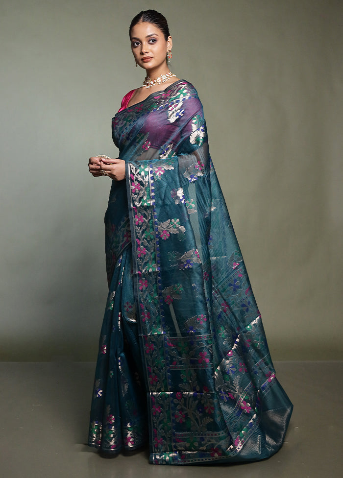 Green Kota Cotton Saree With Blouse Piece