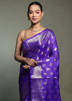 Blue Kora Silk Saree With Blouse Piece