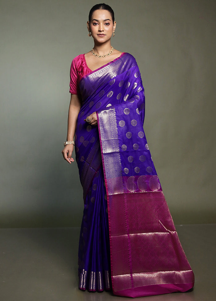 Blue Kora Silk Saree With Blouse Piece