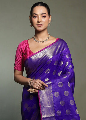 Blue Kora Silk Saree With Blouse Piece