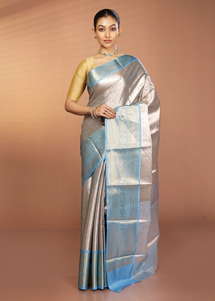 Cream Kora Silk Saree With Blouse Piece
