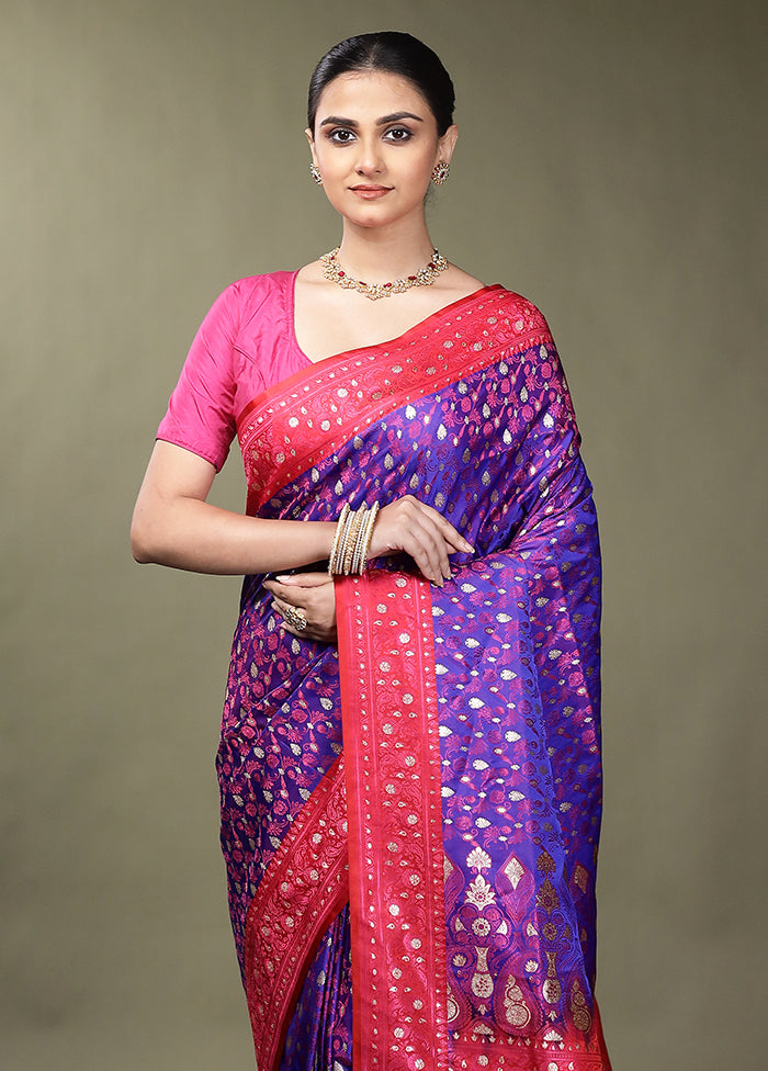 Blue Tanchoi Silk Saree With Blouse Piece