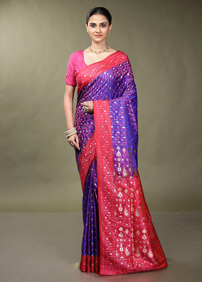 Blue Tanchoi Silk Saree With Blouse Piece