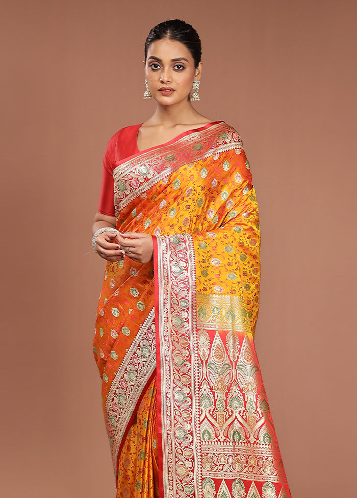 Yellow Handloom Tanchoi Pure Silk Saree With Blouse Piece