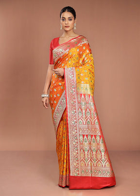 Yellow Handloom Tanchoi Pure Silk Saree With Blouse Piece
