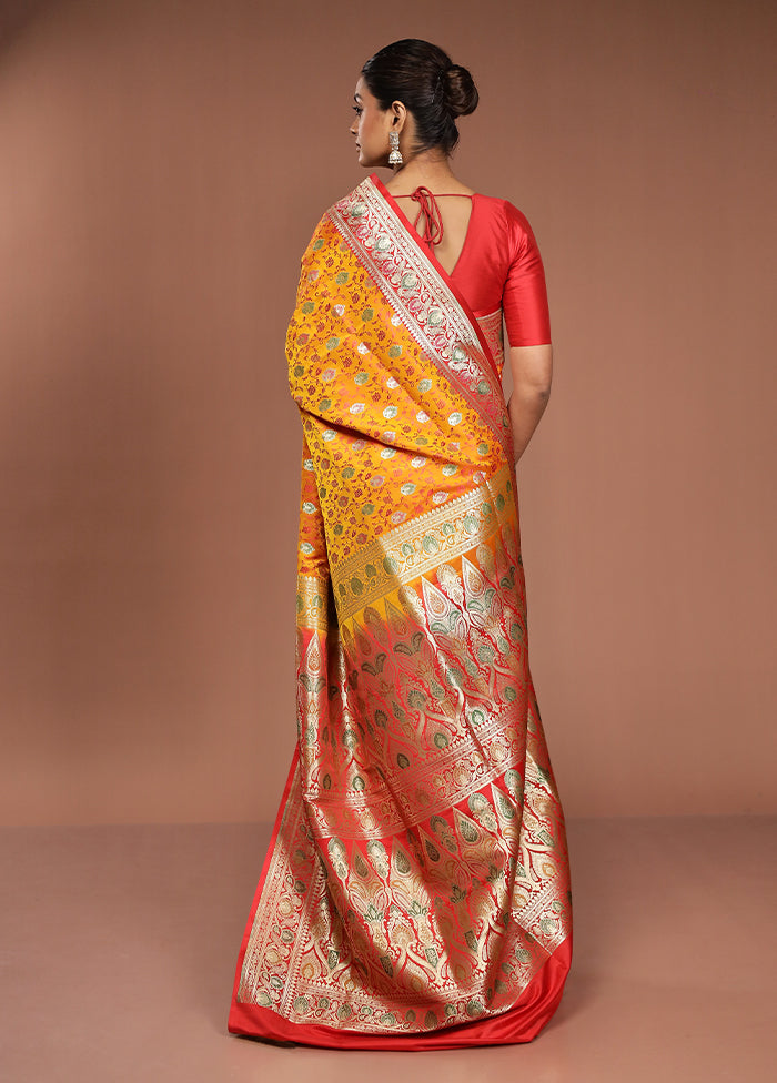 Yellow Handloom Tanchoi Pure Silk Saree With Blouse Piece