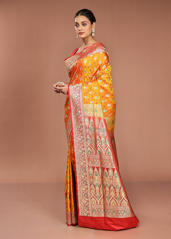 Yellow Handloom Tanchoi Pure Silk Saree With Blouse Piece