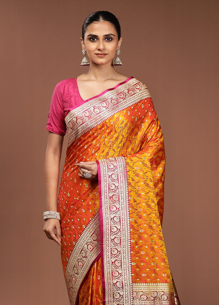 Yellow Handloom Tanchoi Pure Silk Saree With Blouse Piece