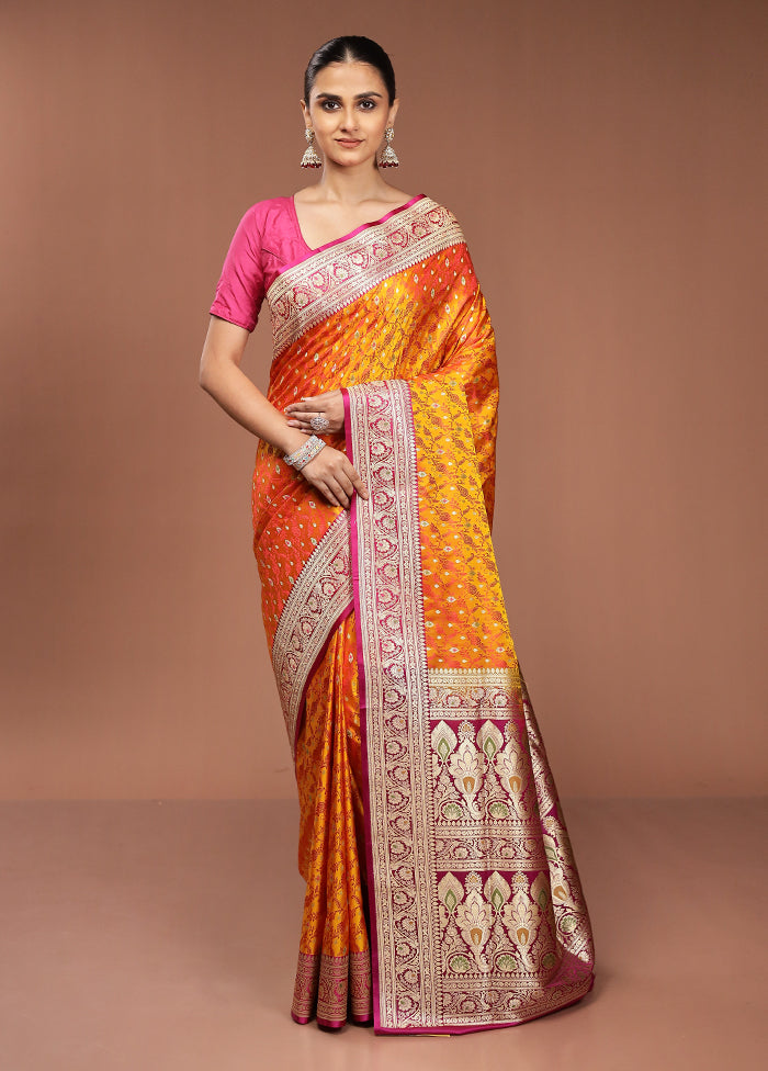 Yellow Handloom Tanchoi Pure Silk Saree With Blouse Piece