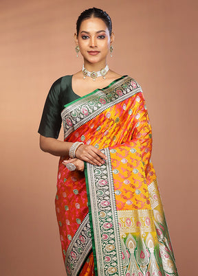 Yellow Handloom Tanchoi Pure Silk Saree With Blouse Piece