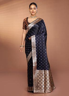 Black Banarasi Silk Saree With Blouse Piece