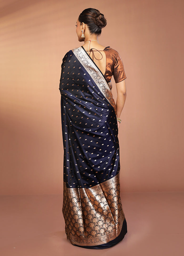 Black Banarasi Silk Saree With Blouse Piece