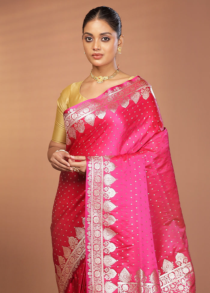 Pink Banarasi Silk Saree With Blouse Piece