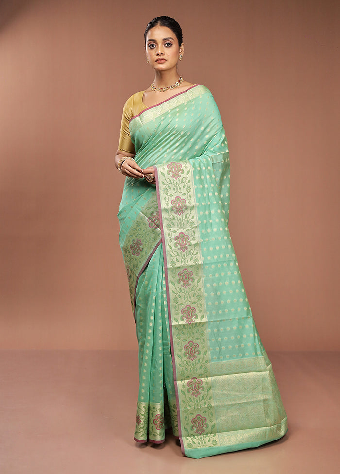 Green Cotton Saree With Blouse Piece