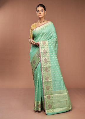 Green Cotton Saree With Blouse Piece