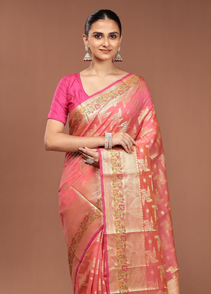 Pink Cotton Saree With Blouse Piece